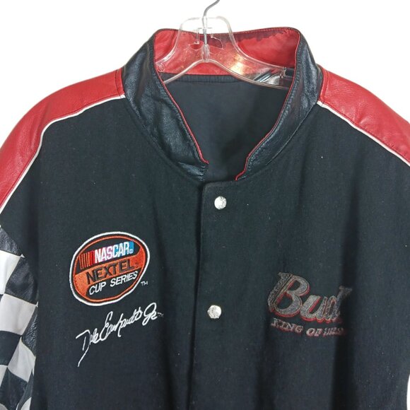 Dale Earnhardt Jr Bomber Jacket Mens 3XL Leather Embroidered Nascar Bud Beer Vtg - Picture 2 of 10